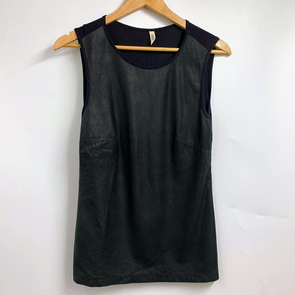 L'Agence Women's Lambskin Stretch Pullover Ribbed Round Neck Tank Top Size S